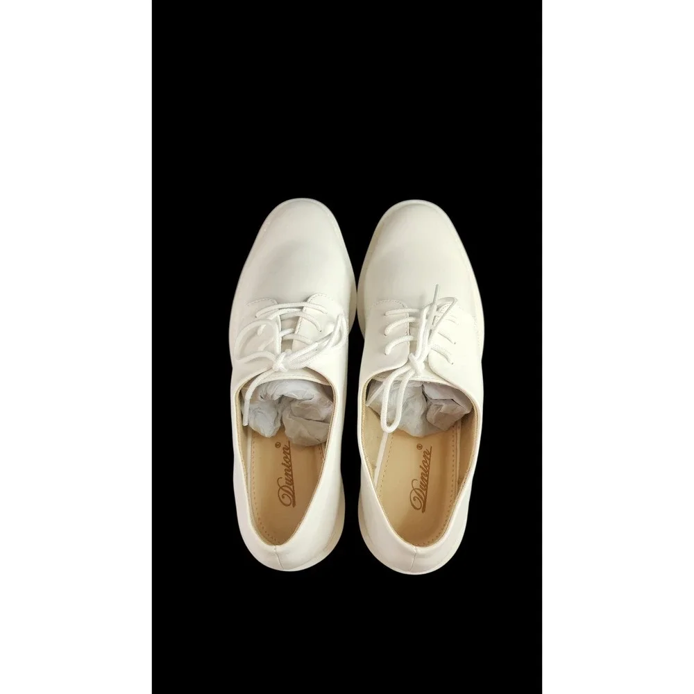 Womens Platform Oxfords Lace Up Shoes‎ Chunky Sole White Fashion Sneakers